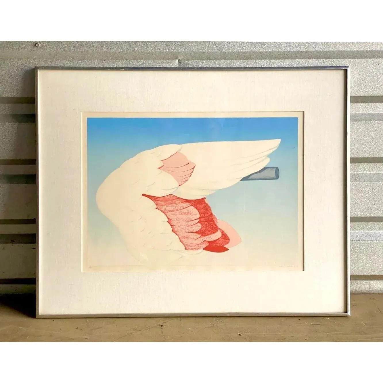 Vintage Boho Signed Original 1972 Lithograph of Flamingo Wing — additional photo 5