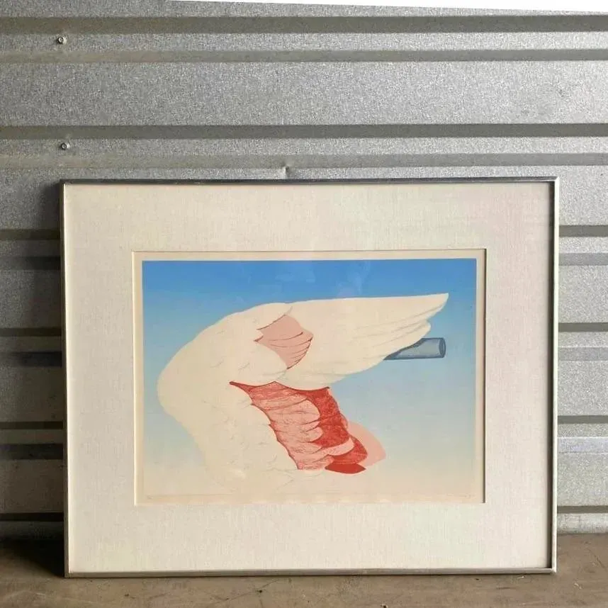 Vintage Boho Signed Original 1972 Lithograph of Flamingo Wing — additional photo 6