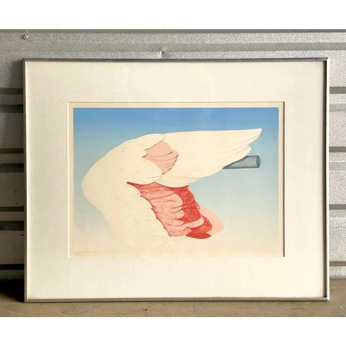 Vintage Boho Signed Original 1972 Lithograph of Flamingo Wing — additional photo 7