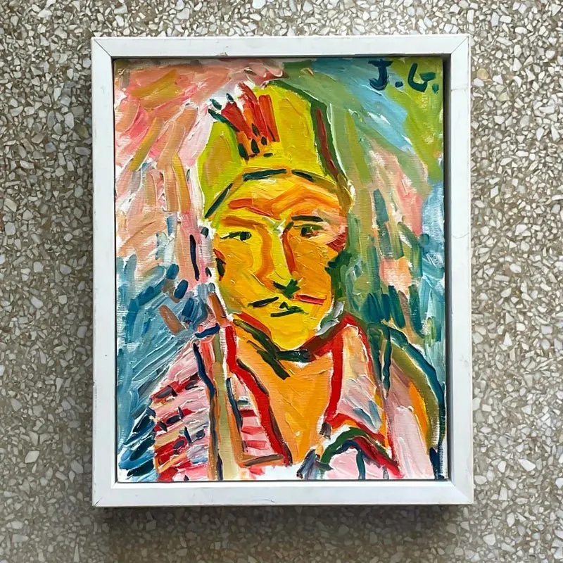 Vintage Fauvist Signed Original Oil Portrait Painting on Board — additional photo 1