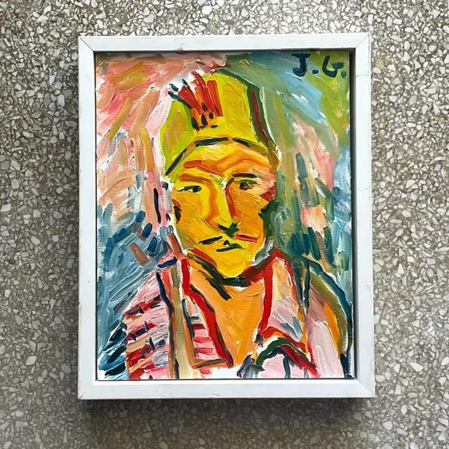 Vintage Fauvist Signed Original Oil Portrait Painting on Board — additional photo 2
