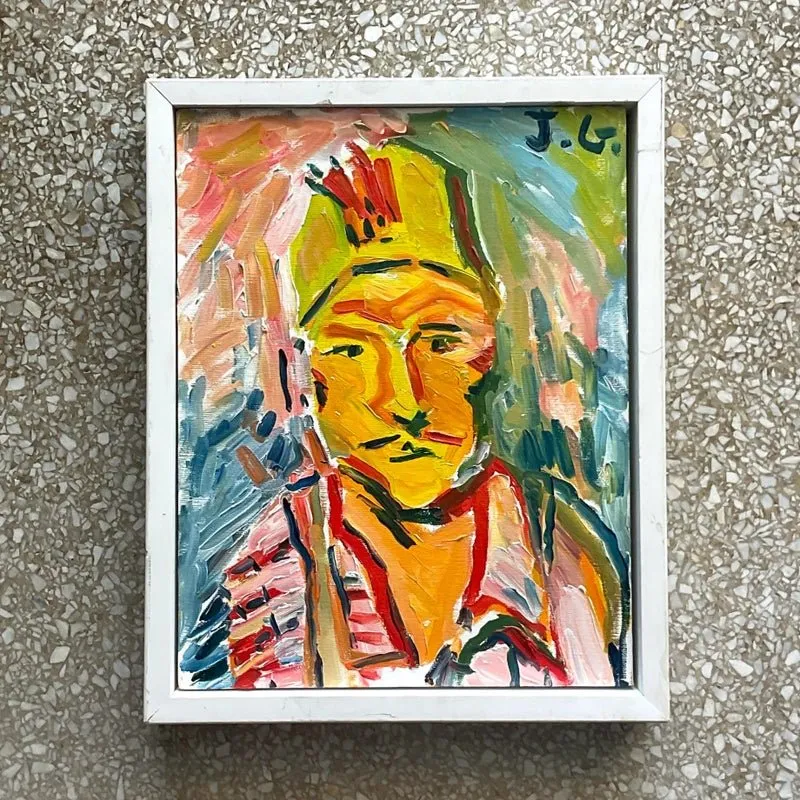 Vintage Fauvist Signed Original Oil Portrait Painting on Board — additional photo 3