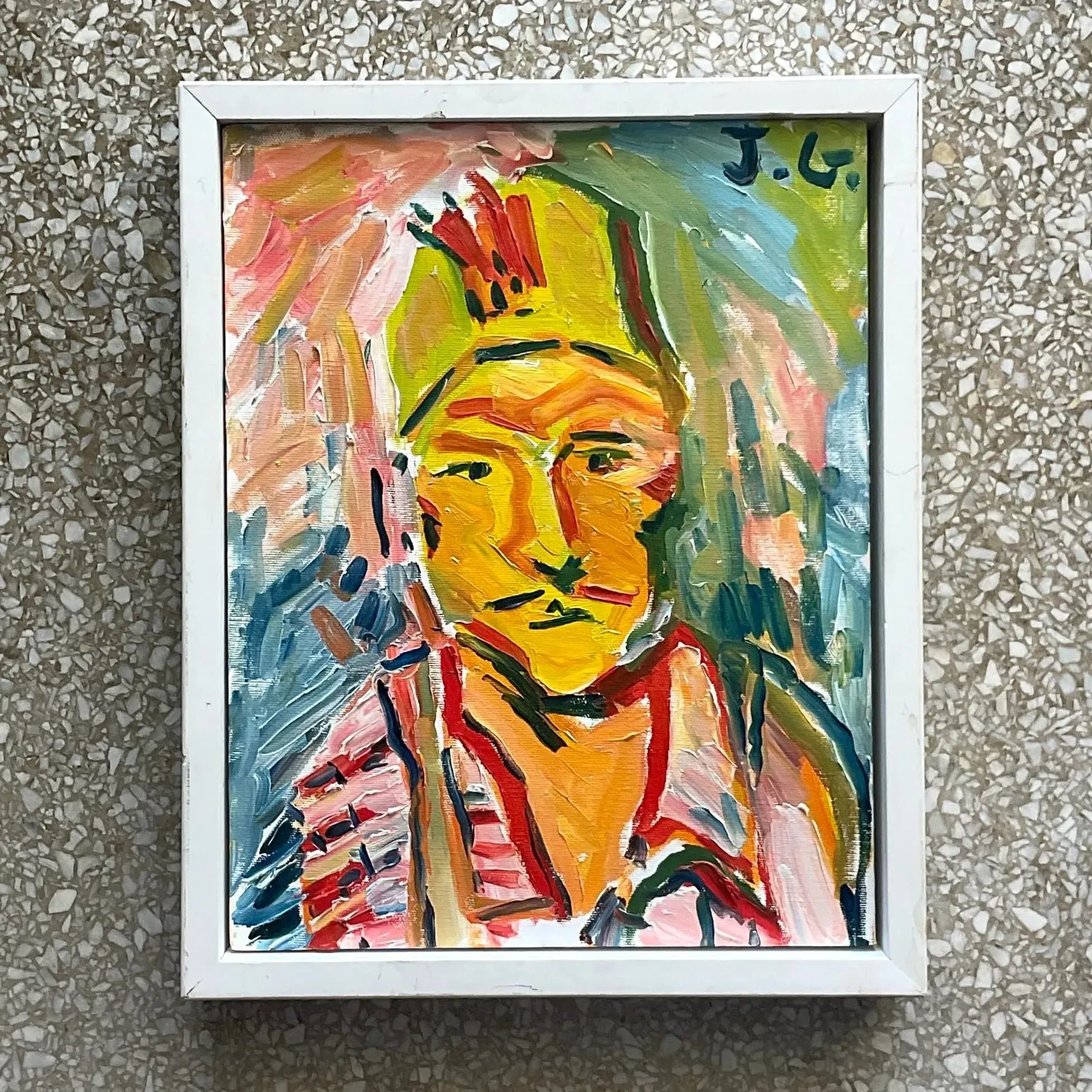 Vintage Fauvist Signed Original Oil Portrait Painting on Board — additional photo 4