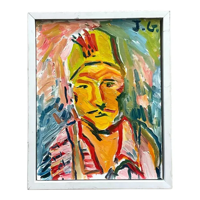 Vintage Fauvist Signed Original Oil Portrait Painting on Board — additional photo 8