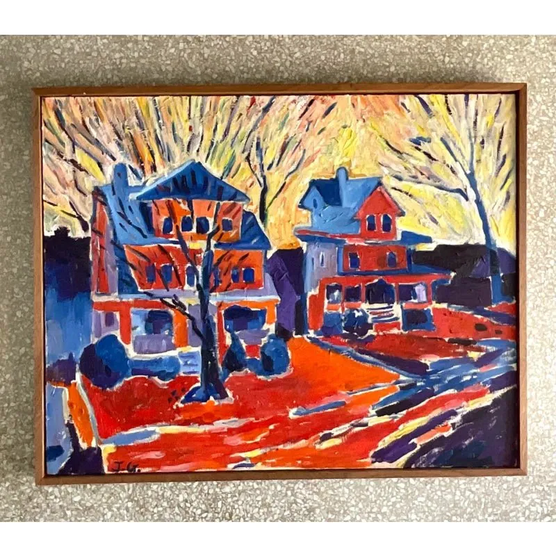 Vintage Boho Signed Original Abstract Expressionist Oil Painting on Canvas — additional photo 8