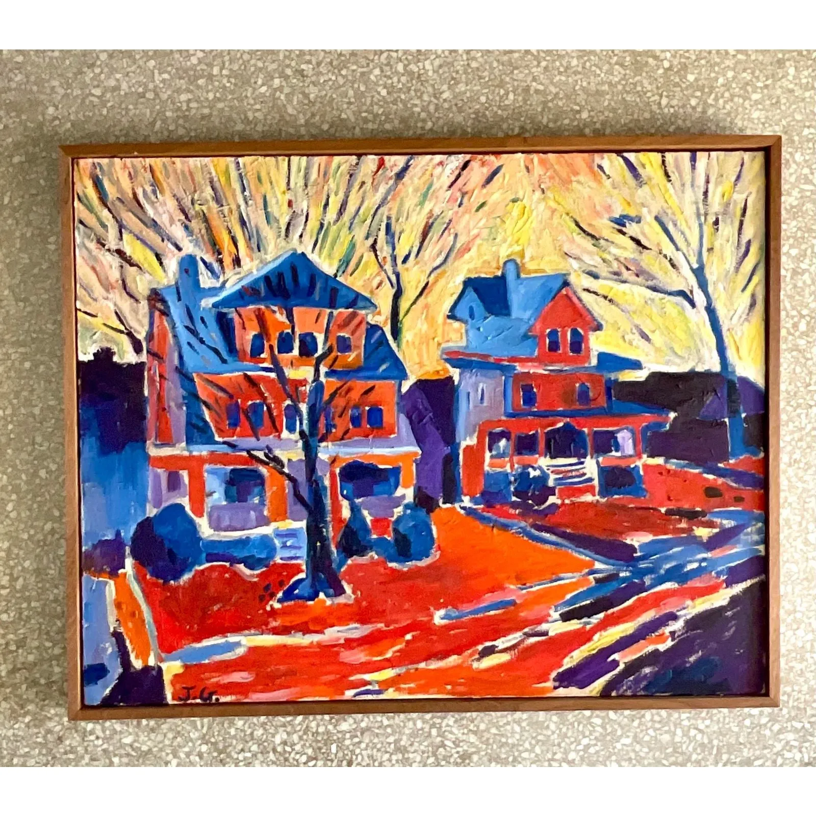 Vintage Boho Signed Original Abstract Expressionist Oil Painting on Canvas — additional photo 1