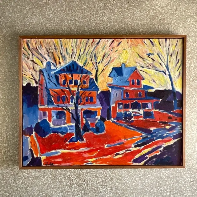 Vintage Boho Signed Original Abstract Expressionist Oil Painting on Canvas — additional photo 3