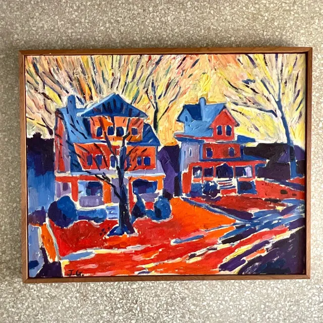 Vintage Boho Signed Original Abstract Expressionist Oil Painting on Canvas — additional photo 6