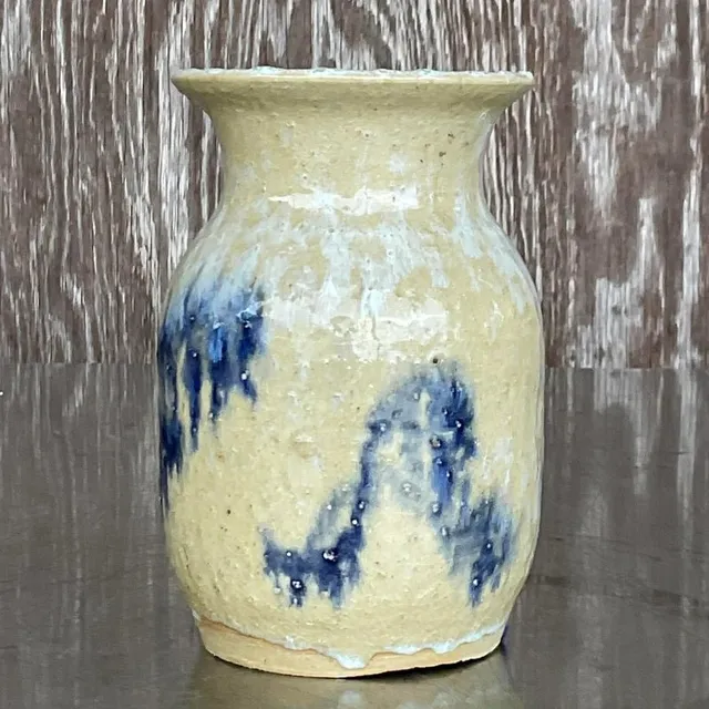 Vintage Boho Signed Studio Pottery Vase - Pottery, 4W x 6.25H — additional photo 4