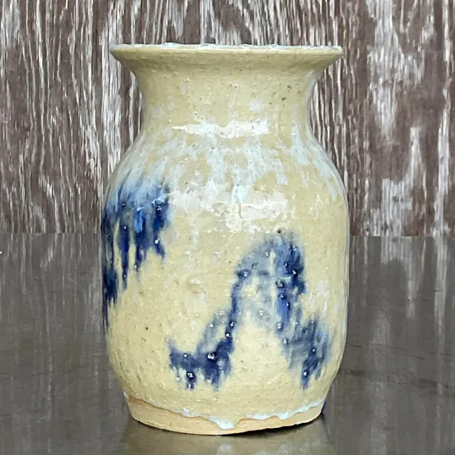 Vintage Boho Signed Studio Pottery Vase - Pottery, 4W x 6.25H — additional photo 2