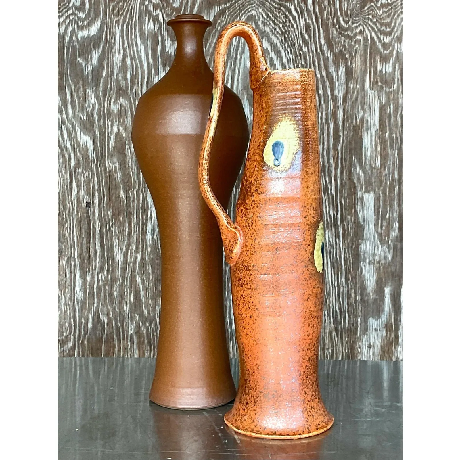 Vintage Boho Studio Pottery Vases - Set of 2