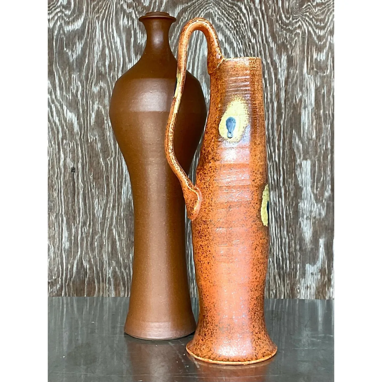 Vintage Boho Studio Pottery Vases - Set of 2