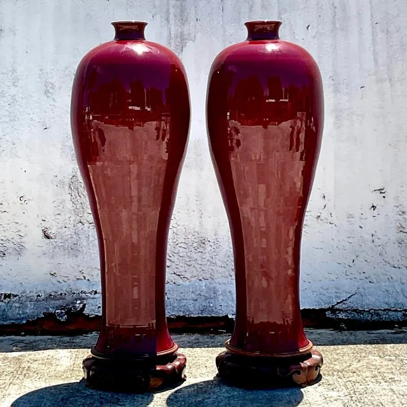 Vintage Boho Monumental “Sang De Bouf” Glazed Ceramic Vases - a Pair — additional photo 1