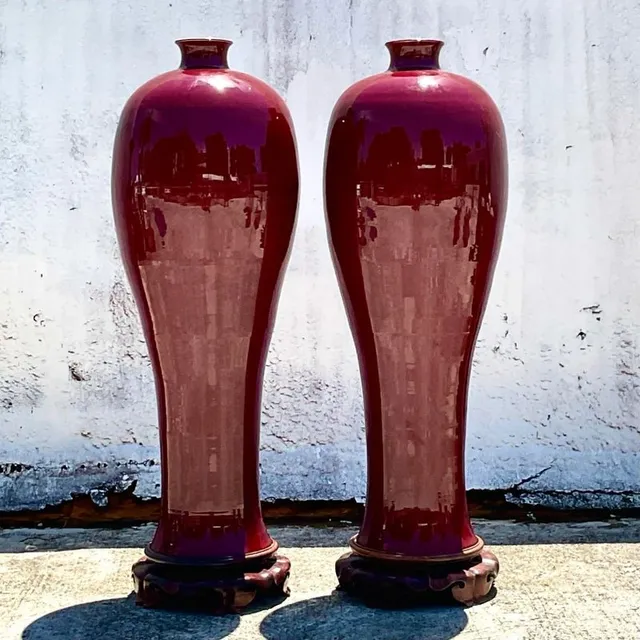 Vintage Boho Monumental “Sang De Bouf” Glazed Ceramic Vases - a Pair — additional photo 2