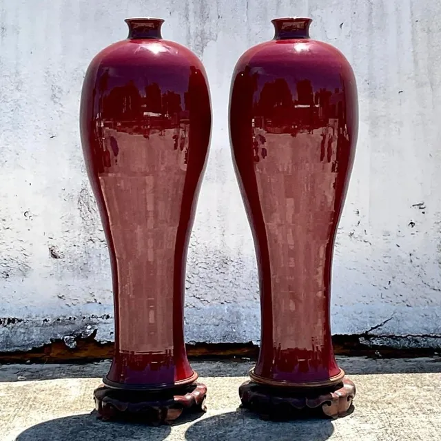 Vintage Boho Monumental “Sang De Bouf” Glazed Ceramic Vases - a Pair — additional photo 3