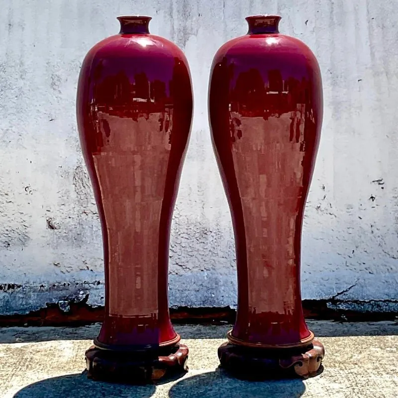 Vintage Boho Monumental “Sang De Bouf” Glazed Ceramic Vases - a Pair — additional photo 4