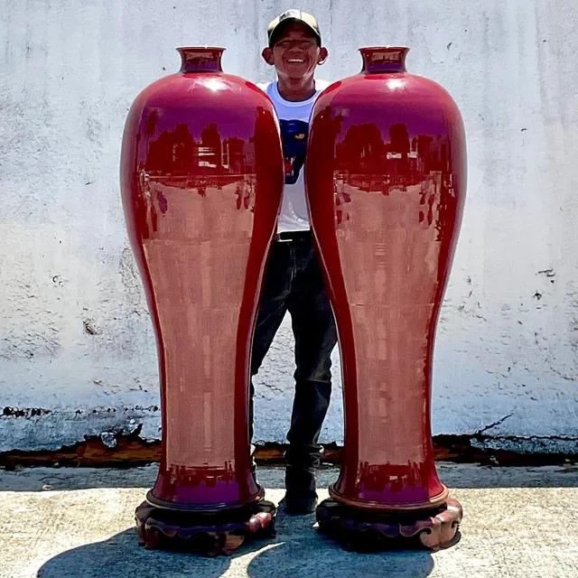 Vintage Boho Monumental “Sang De Bouf” Glazed Ceramic Vases - a Pair — additional photo 5