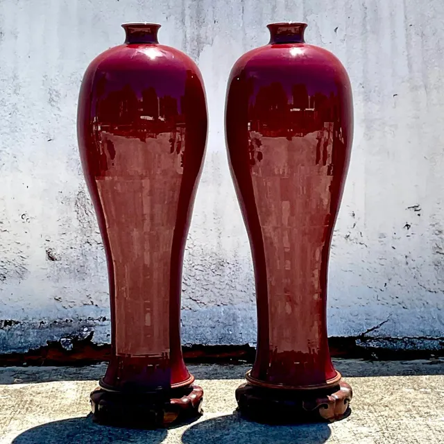Vintage Boho Monumental “Sang De Bouf” Glazed Ceramic Vases - a Pair — additional photo 8