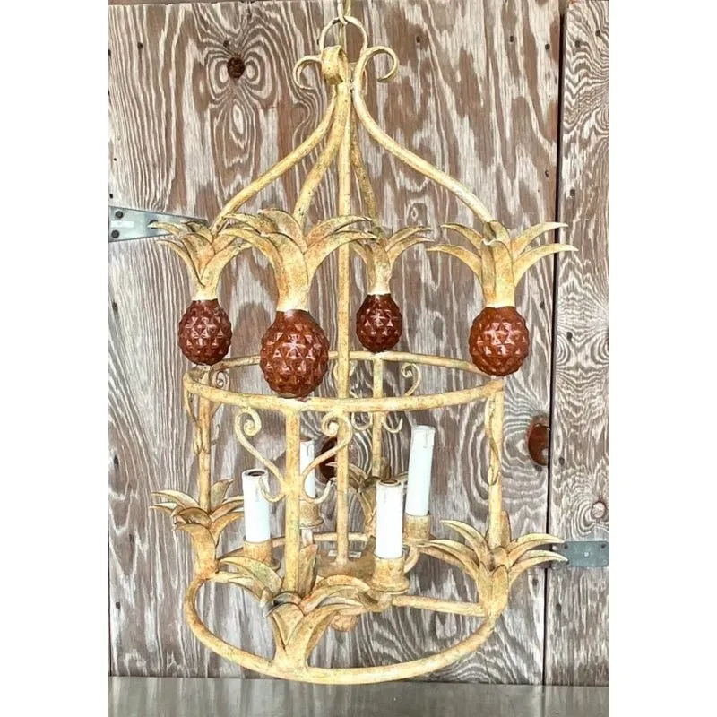 Vintage Coastal Painted Metal Pineapple Chandelier — additional photo 2