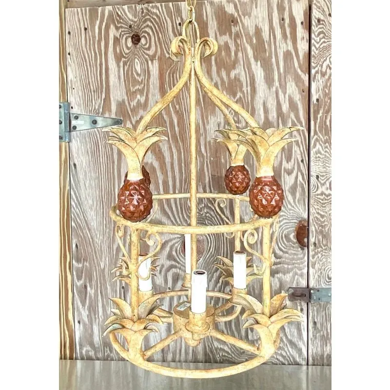 Vintage Coastal Painted Metal Pineapple Chandelier — additional photo 4