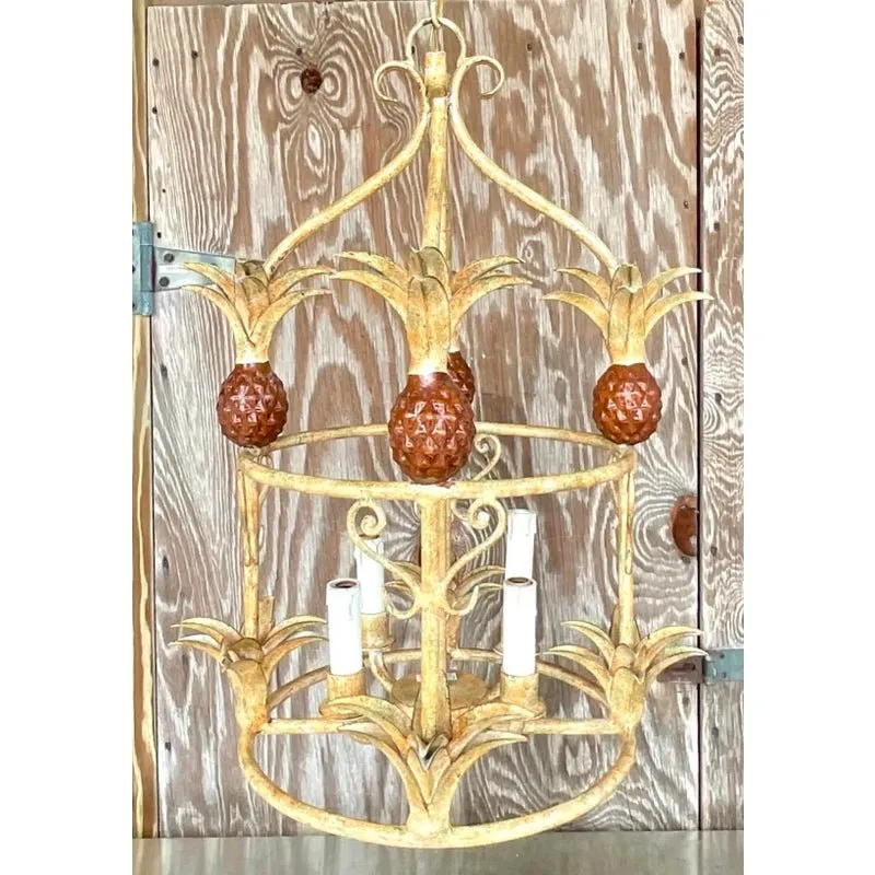 Vintage Coastal Painted Metal Pineapple Chandelier — additional photo 6