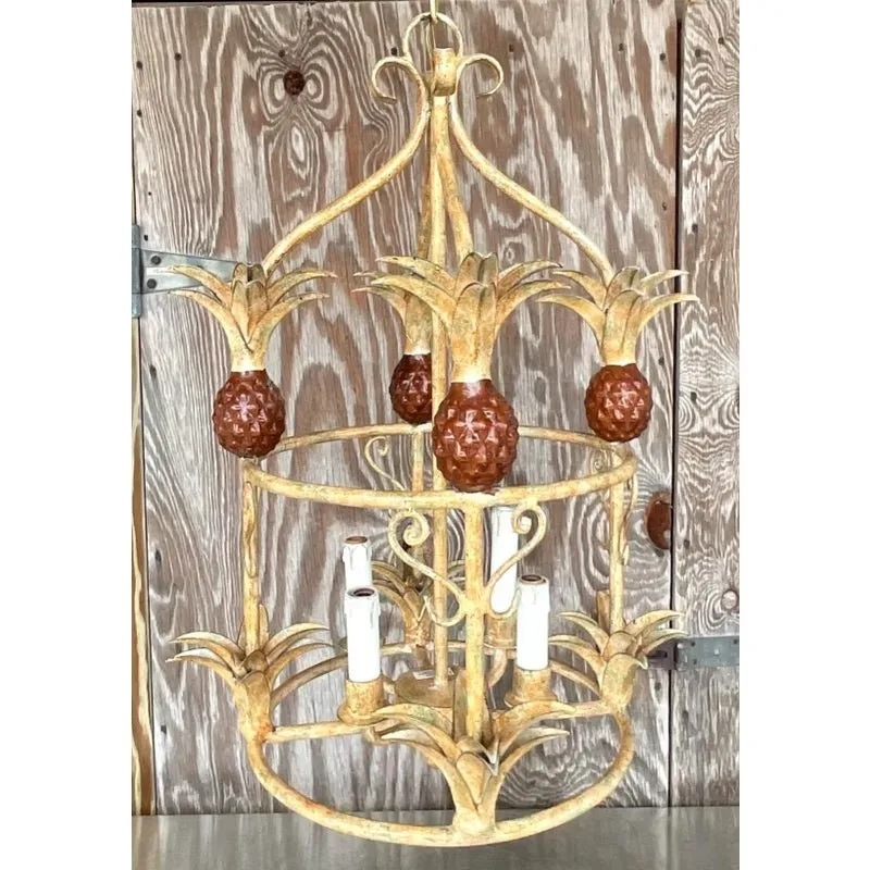 Vintage Coastal Painted Metal Pineapple Chandelier — additional photo 7