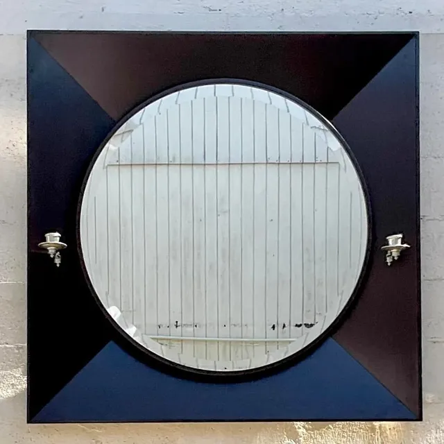 Vintage Contemporary Ebony Candlestick Mirror — additional photo 2