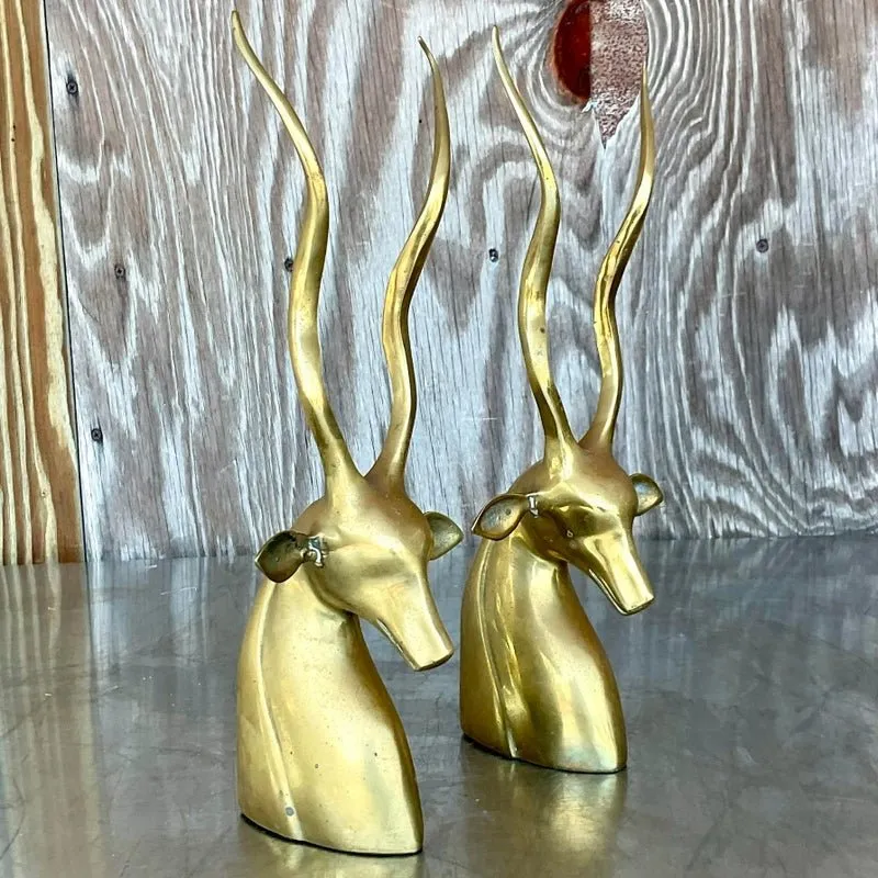 Vintage Boho Brass Antelope Bookends - a Pair — additional photo 1