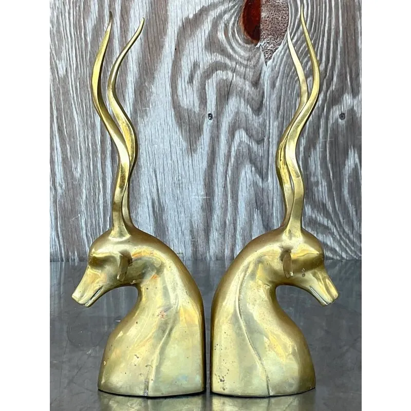 Vintage Boho Brass Antelope Bookends - a Pair — additional photo 2