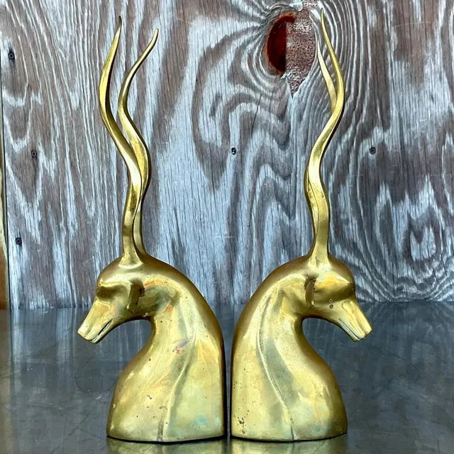 Vintage Boho Brass Antelope Bookends - a Pair — additional photo 7