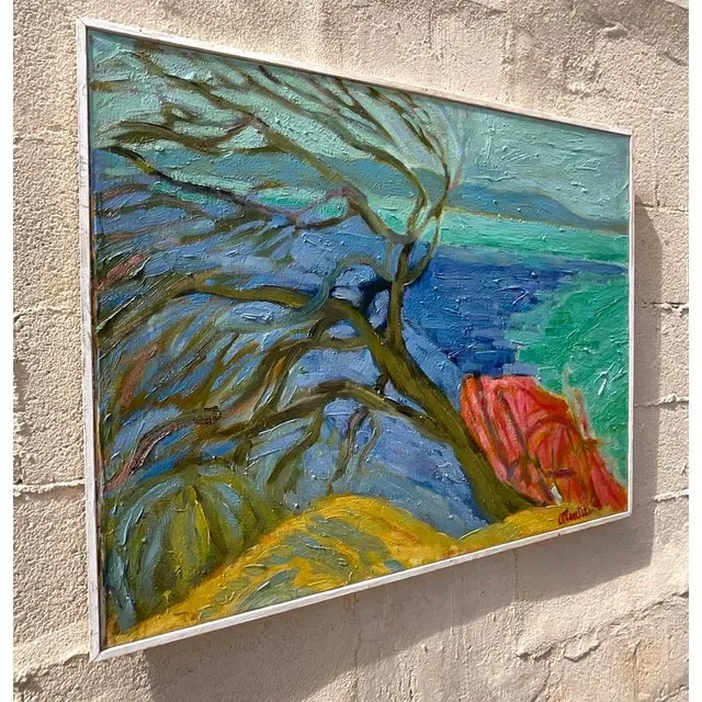 Vintage Boho Signed Original Abstract Expressionist Landscape Oil on Canvas — additional photo 5