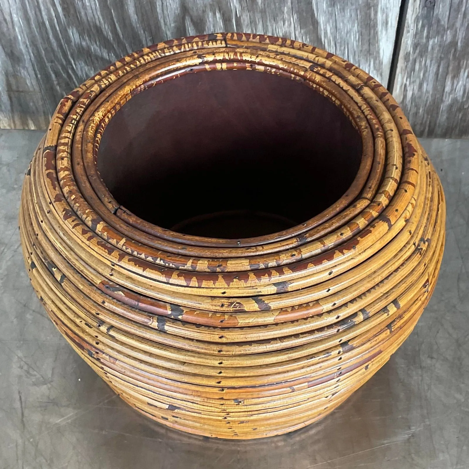 Vintage Costal Pencil Reed Low Lidded Urn — additional photo 6