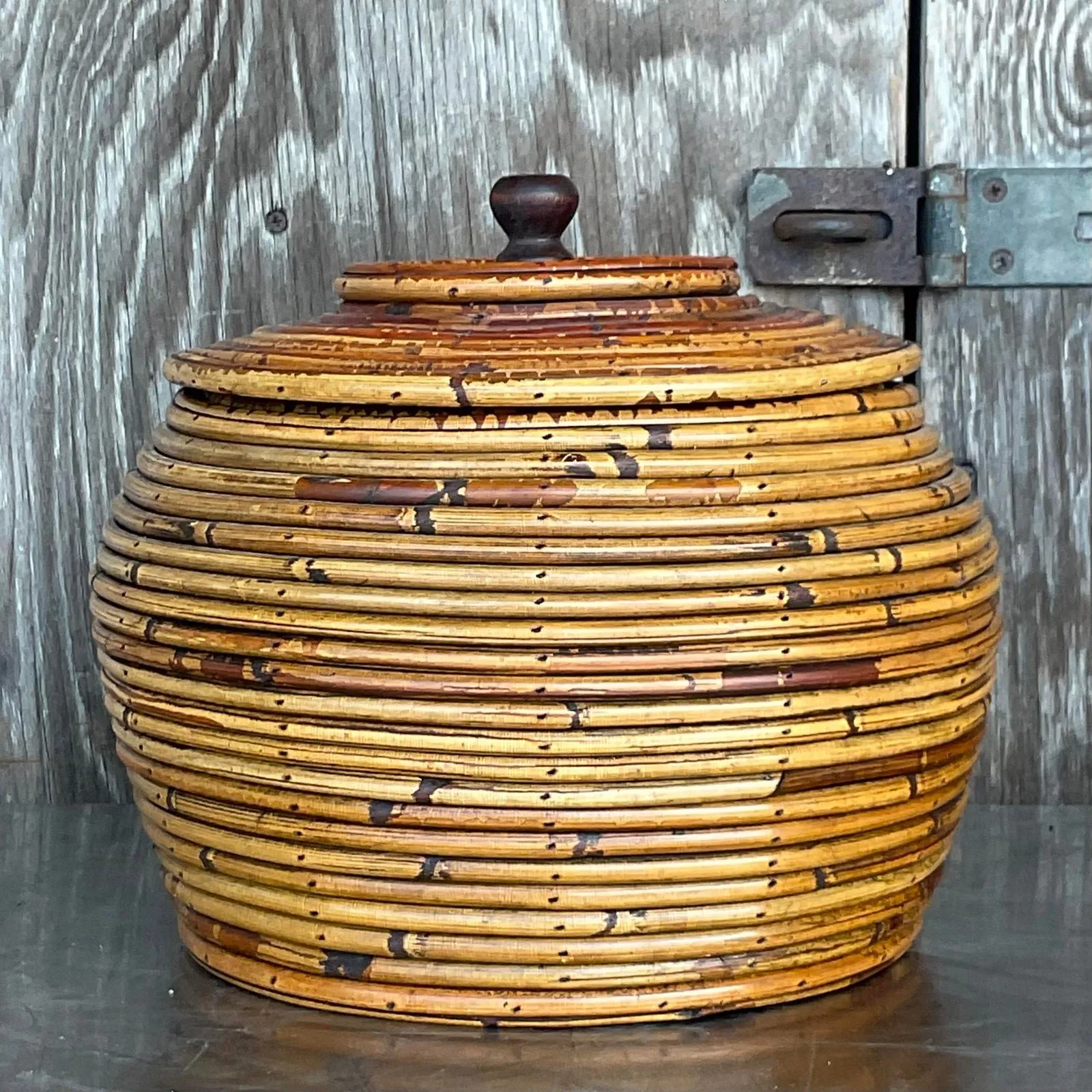Vintage Costal Pencil Reed Low Lidded Urn — additional photo 4