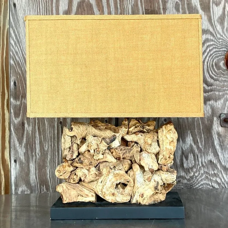 Vintage Boho Wood Knot Table Lamp