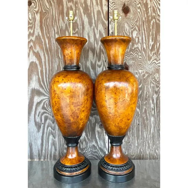 Vintage Late 20th Century Boho Burl Wood Urn Lamps - a Pair — additional photo 7