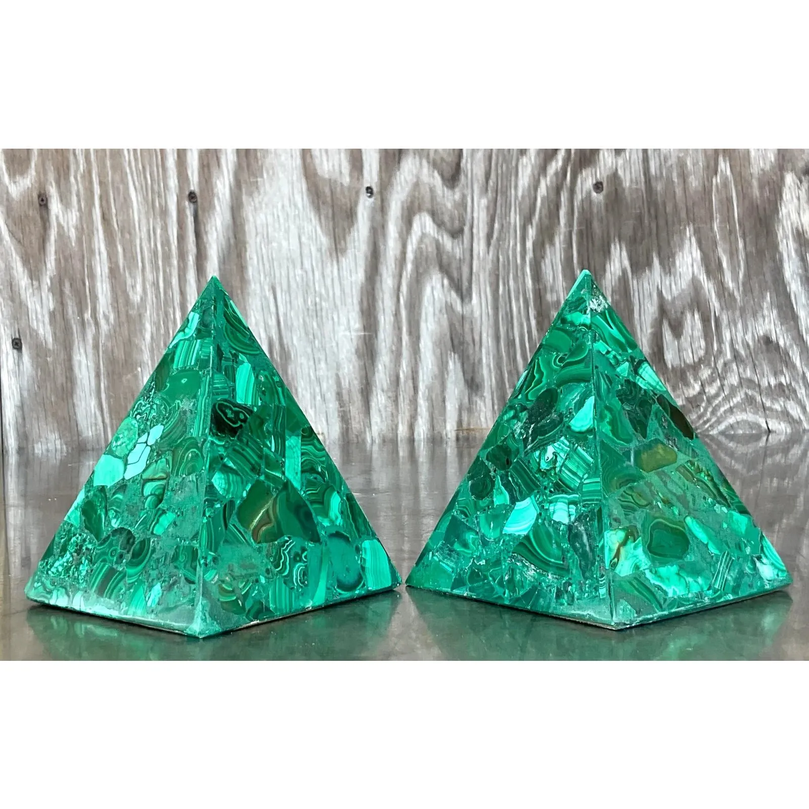 Vintage Boho Malachite Pyramids- a Pair — additional photo 2