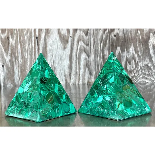 Vintage Boho Malachite Pyramids- a Pair — additional photo 2