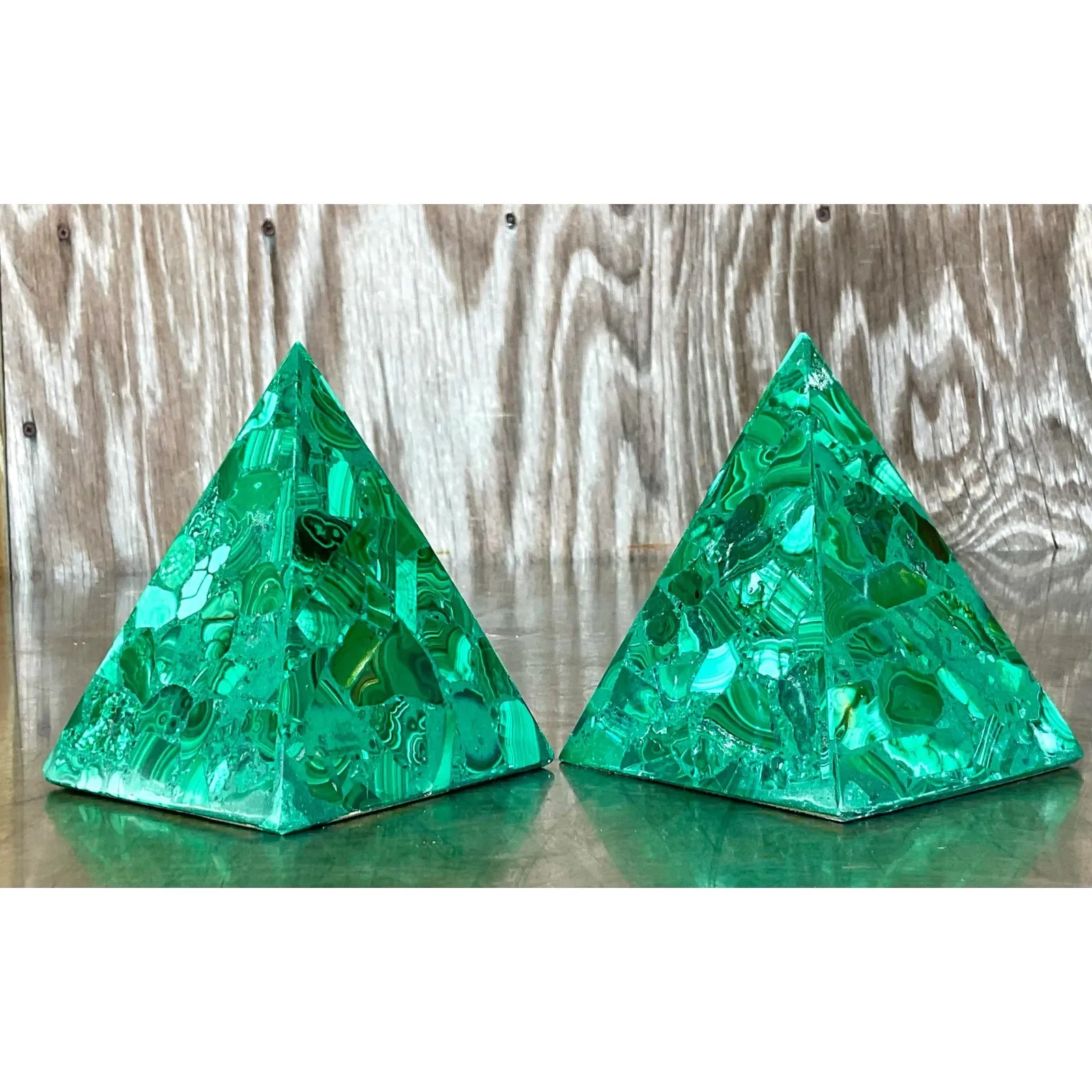 Vintage Boho Malachite Pyramids- a Pair — additional photo 3