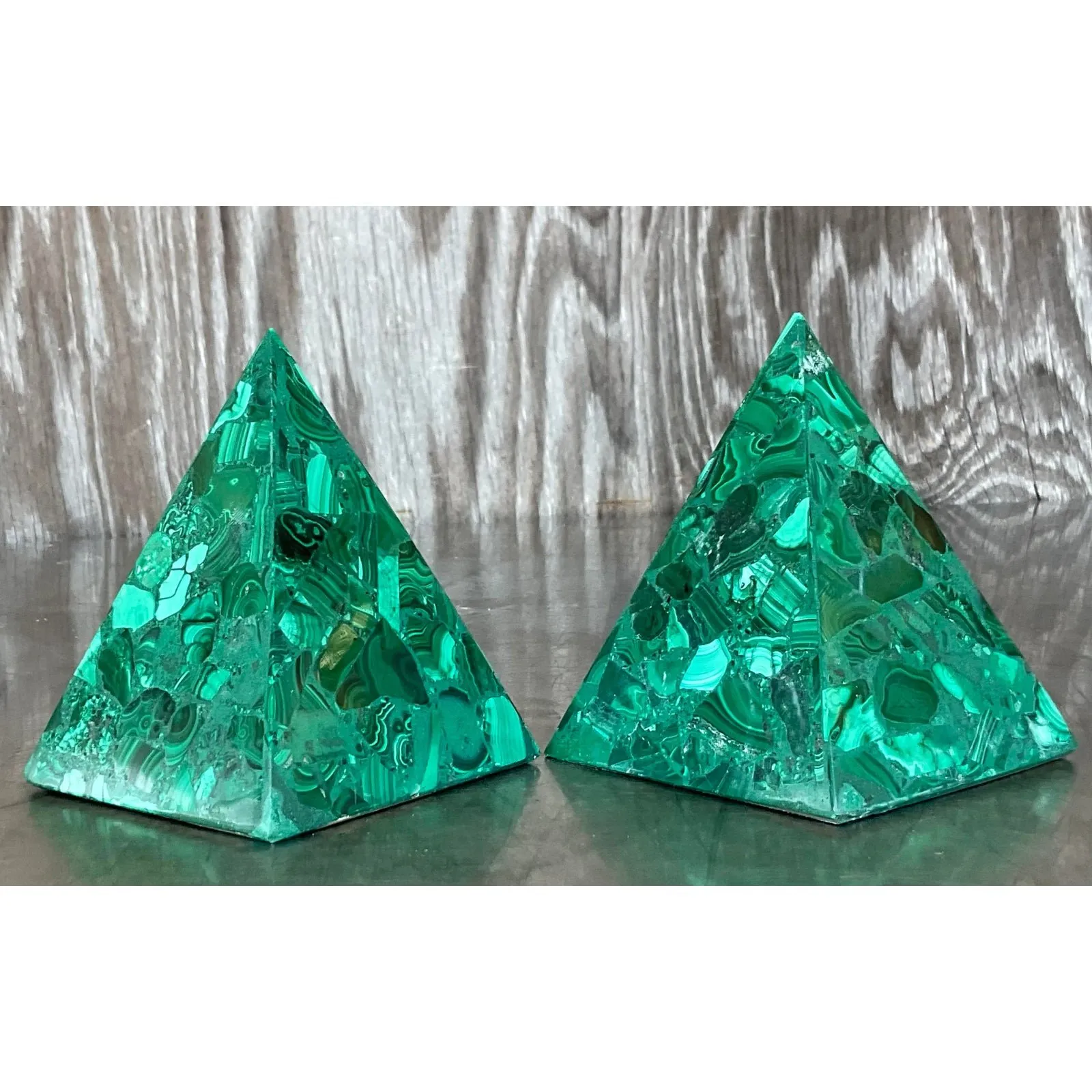 Vintage Boho Malachite Pyramids- a Pair — additional photo 1