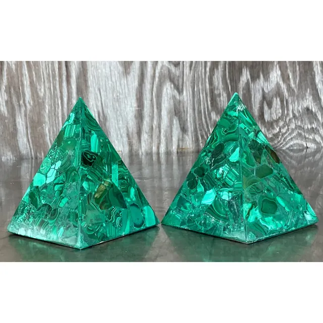 Vintage Boho Malachite Pyramids- a Pair — additional photo 1