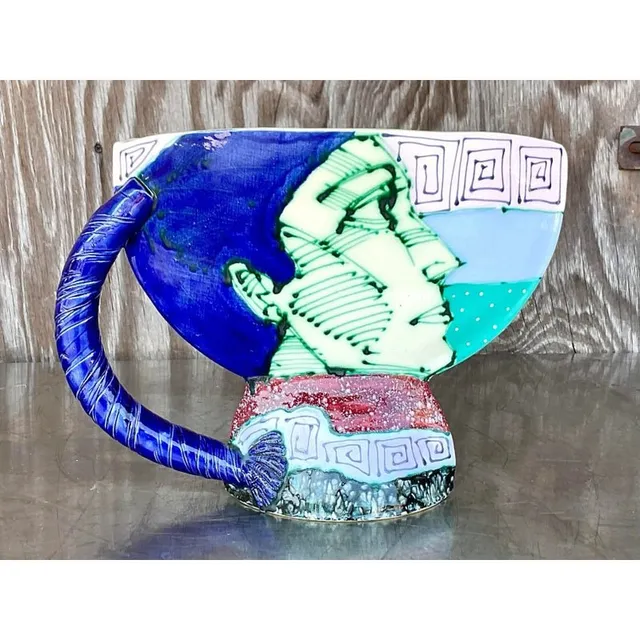 Vintage Boho Signed Hand Painted Glazed Ceramic Vessel — additional photo 1