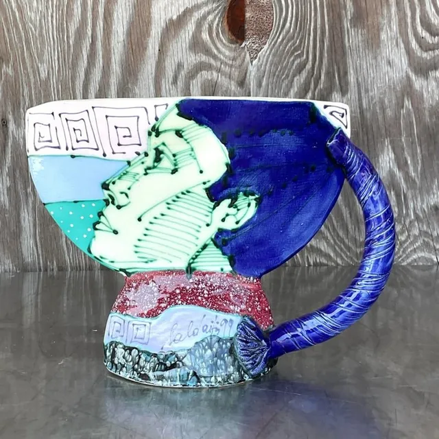 Vintage Boho Signed Hand Painted Glazed Ceramic Vessel — additional photo 4