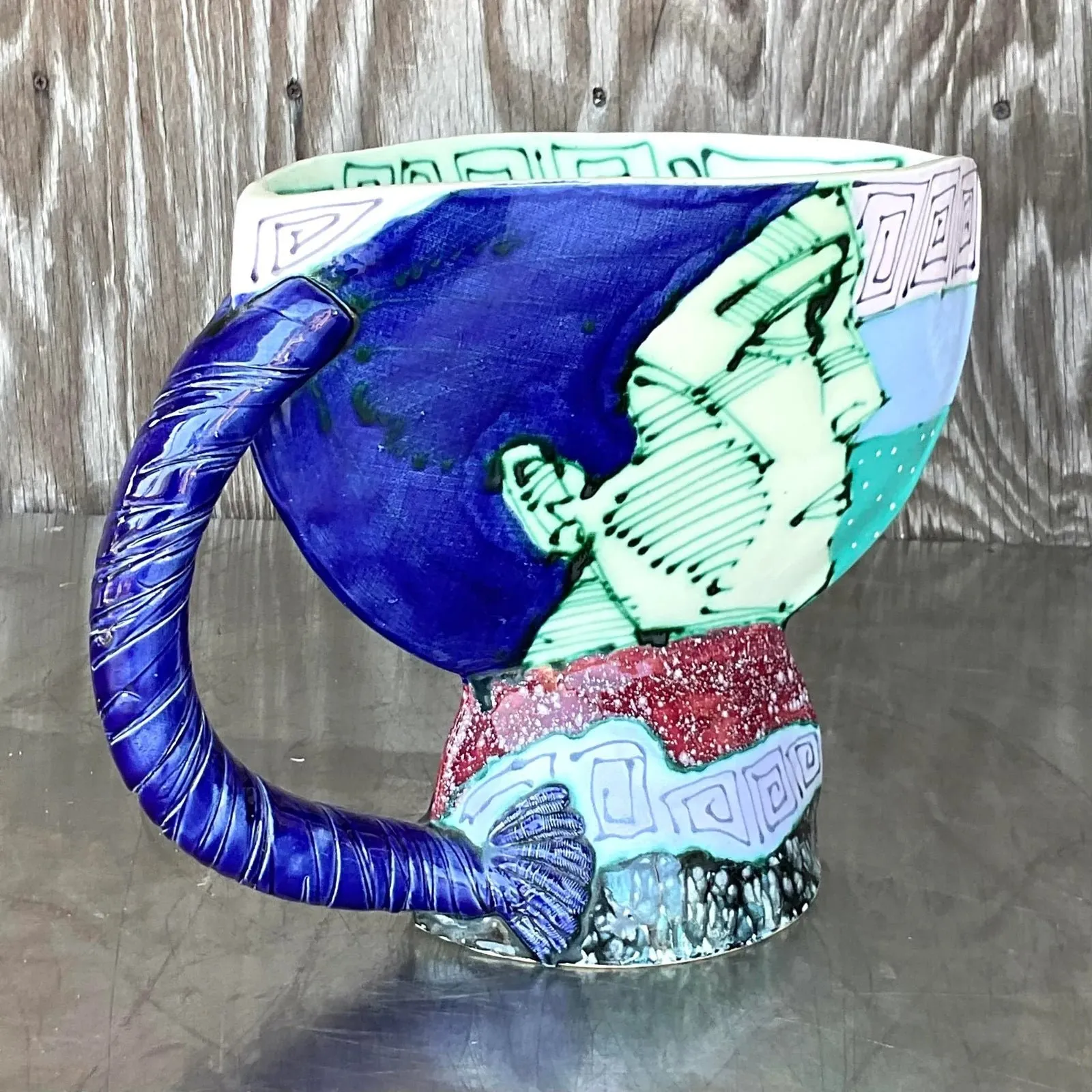 Vintage Boho Signed Hand Painted Glazed Ceramic Vessel — additional photo 6