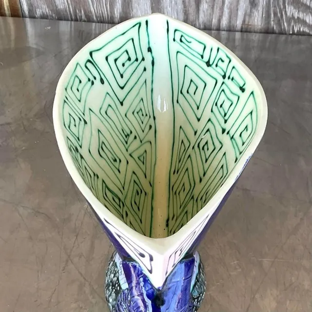 Vintage Boho Signed Hand Painted Glazed Ceramic Vessel — additional photo 7