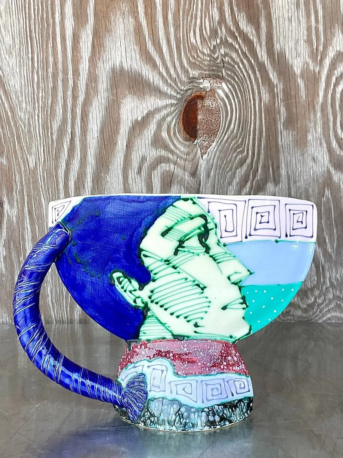 Vintage Boho Signed Hand Painted Glazed Ceramic Vessel — additional photo 2