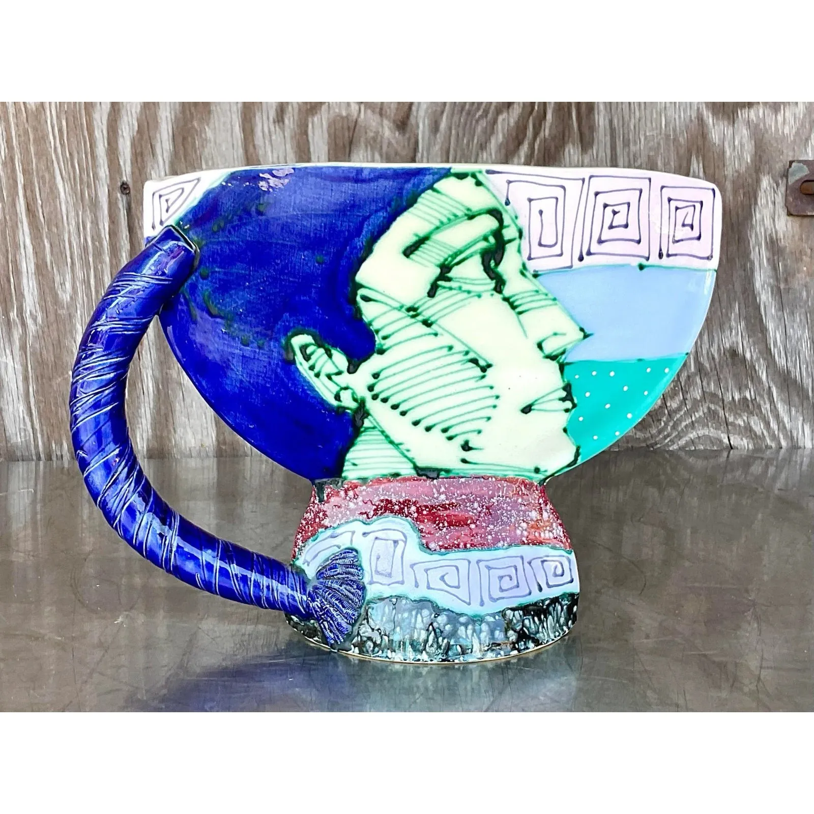 Vintage Boho Signed Hand Painted Glazed Ceramic Vessel — additional photo 8