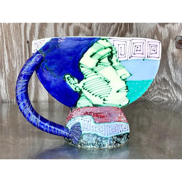 Vintage Boho Signed Hand Painted Glazed Ceramic Vessel — additional photo 8