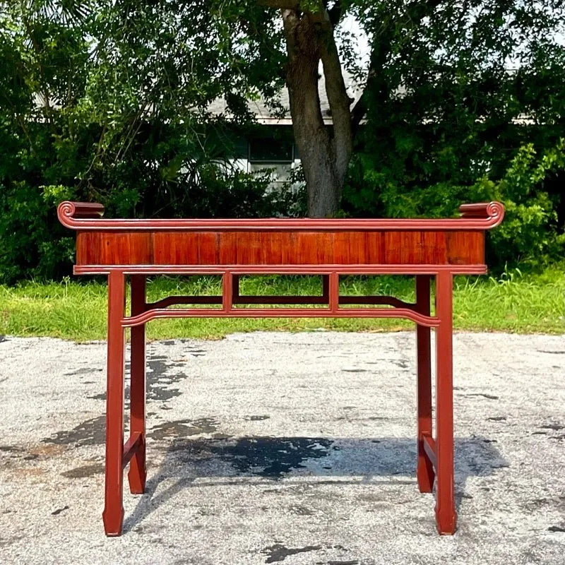 Late 20th Century Vintage Boho Reclaimed Wood Tall Pagoda Console Table — additional photo 4