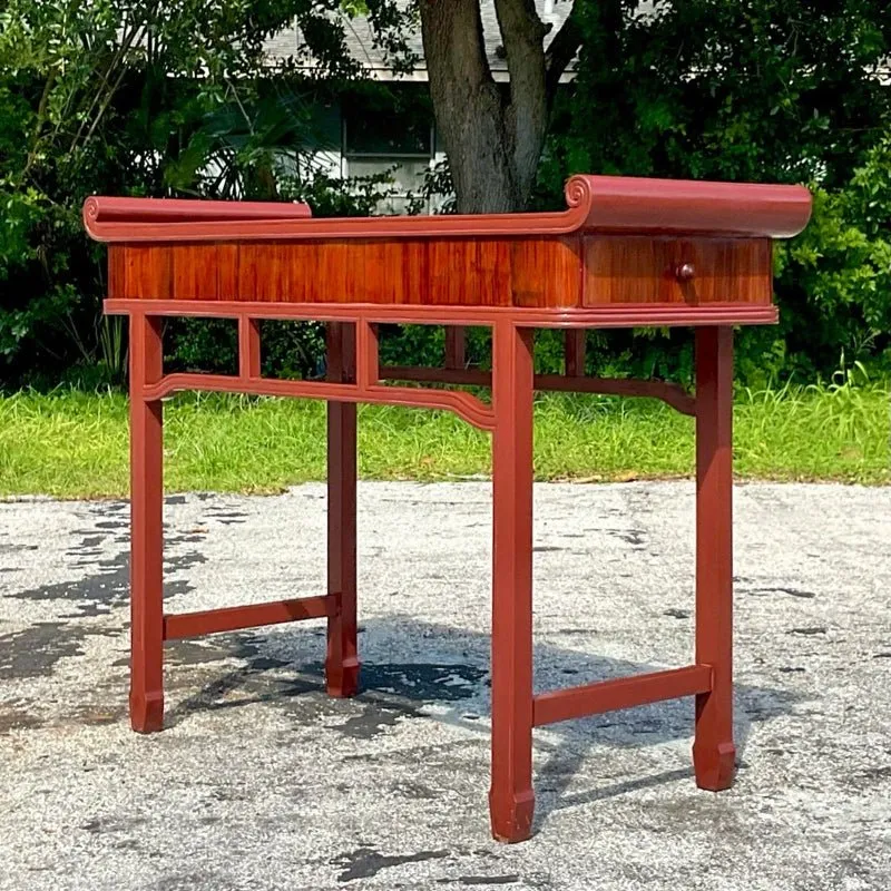 Late 20th Century Vintage Boho Reclaimed Wood Tall Pagoda Console Table — additional photo 2
