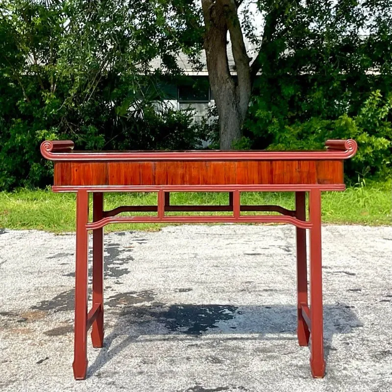 Late 20th Century Vintage Boho Reclaimed Wood Tall Pagoda Console Table — additional photo 6